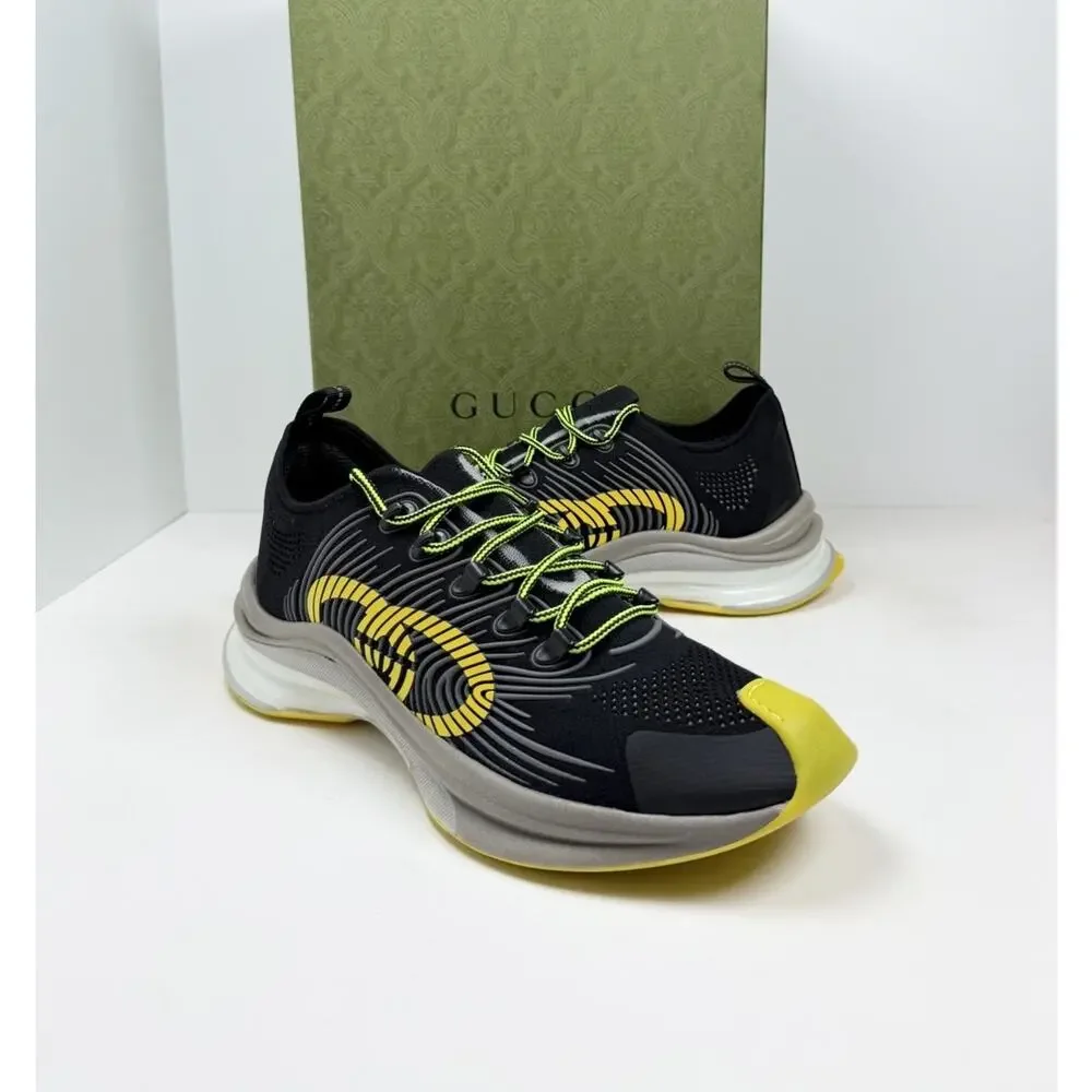 Size 11.5US - Gucci Run GG Black Yellow Knit Sneakers💛 NEW/RETAIL $850!